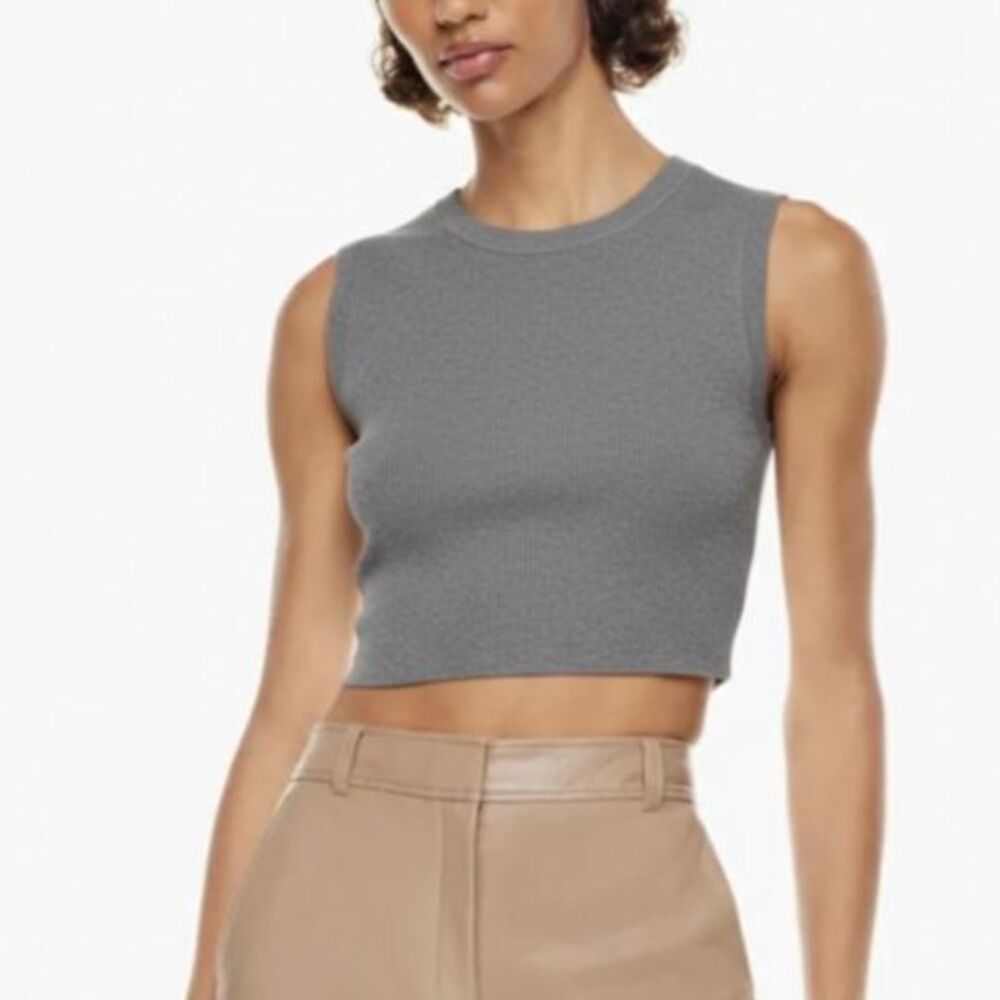 Babaton Aritzia Womens NWOT Gray Ribbed Sculpt-Knit Cropped Sleeveless Top Sz XL